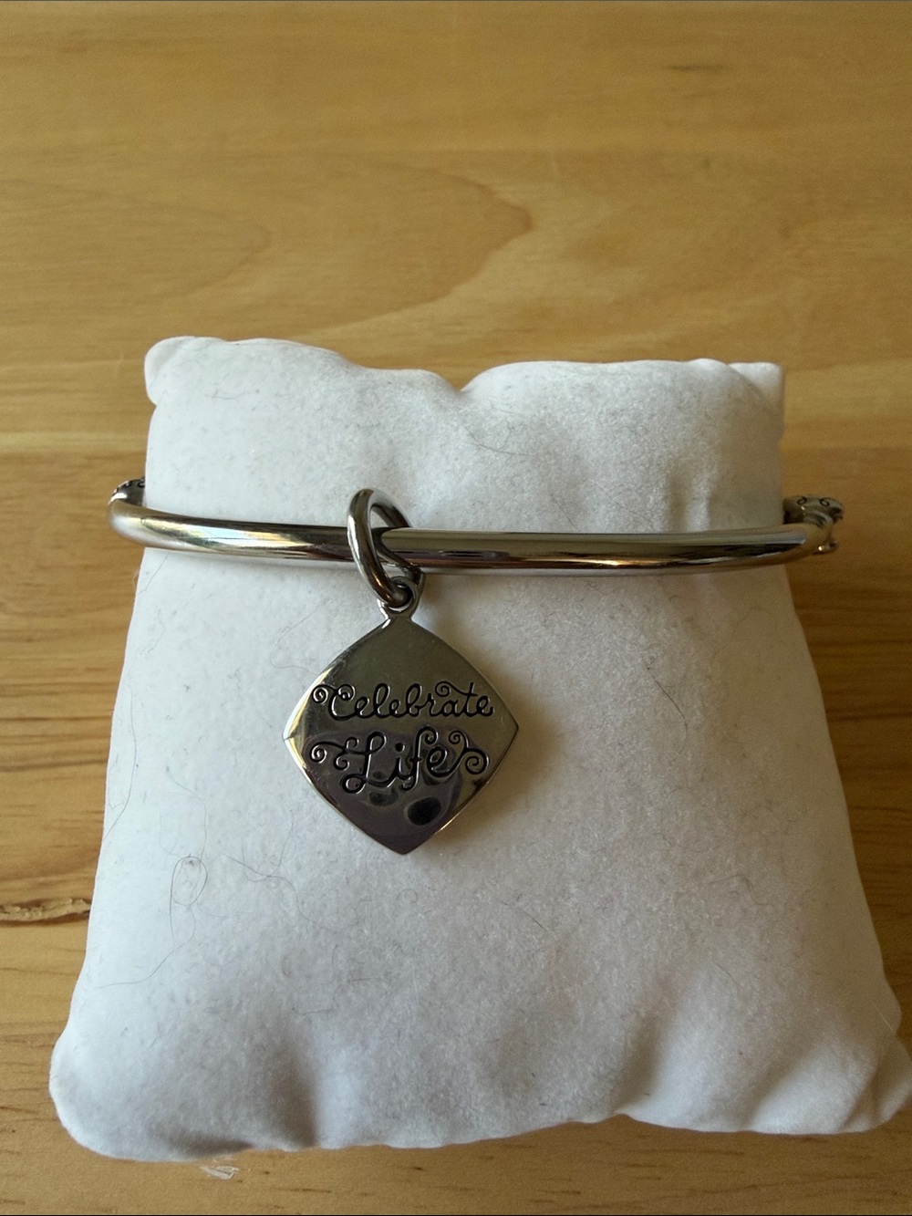 Silver 'Celebrate Life' Charm Bangle Bracelet